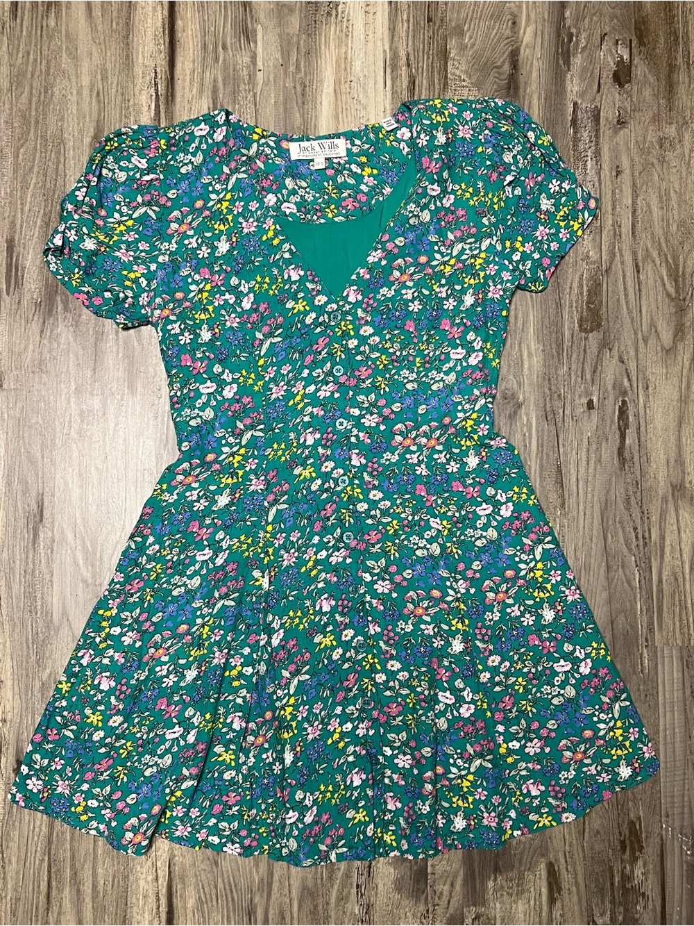 Jack Wills Teal Floral V-Neck Mini Dress